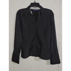 DCC Missy Stretch Womens Black Long Sleeve Zip Up Blouse Size Large (AB71)